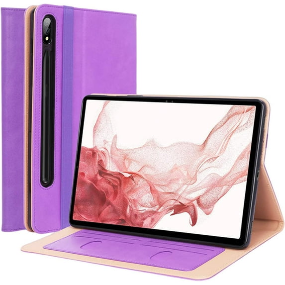 Luxury Multi-Functional Leather Tablet Case with Foldable Holder Hand Strap Card Slots Cover, for Samsung Galaxy A7 Lite A8 A 8.0 10.1 Popular Shell(Purple,A 8.0 2019 P200 P205)