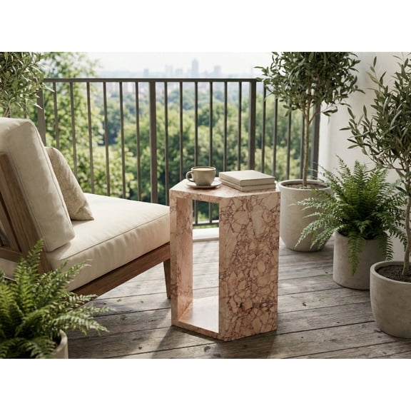 Luxury Natural Pink Marble Side Table Hexagon Geometric Stone Pedestal & Drink Table Polished Modern Accent Stand for Living Room, Bedroom, & Small Spaces (16cm x 40cm / 6.3" x 15.7") No.4759