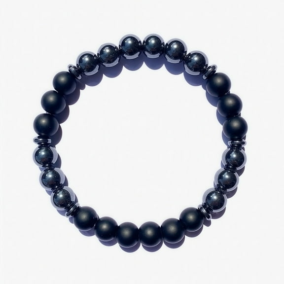 Natural Stone Bracelet Set for Men & Women - 8mm Black Matte Onyx & Hematite Beaded Stretch Bracelets, Couples Jewelry Gift