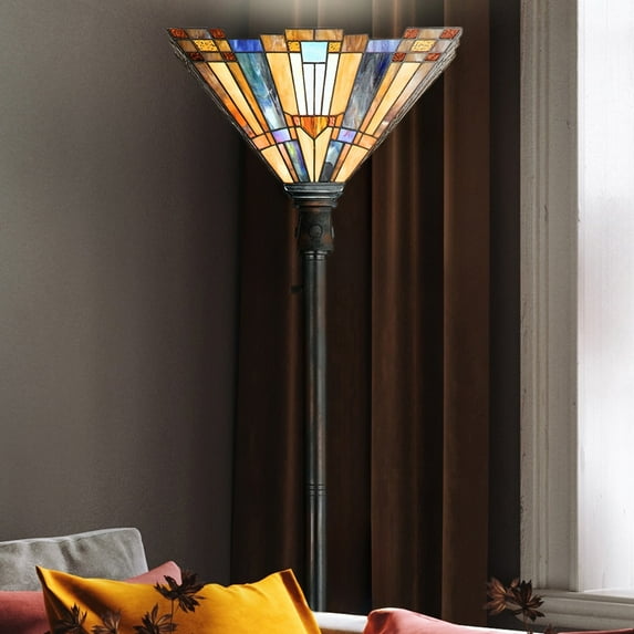 Luxury Natural Tiffany Floor Lamp, Large Size: 71''H x 16''W, with Old World Style Elements, Valiant Bronze Finish, UQL7143 from the Allerdale Collection by Urban Ambiance