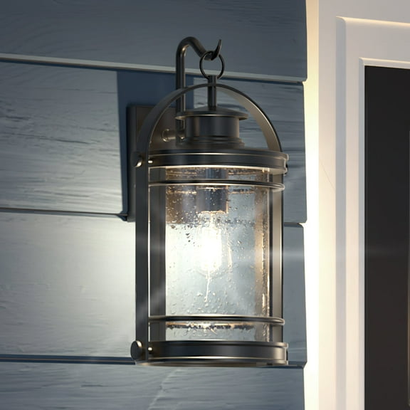 Luxury Nautical Outdoor Wall Sconce, 18.25''H x 10.75''W, with American Bungalow Style Elements, Craftsman Design, Black Silk Finish and Clear Seeded Glass, UQL1432