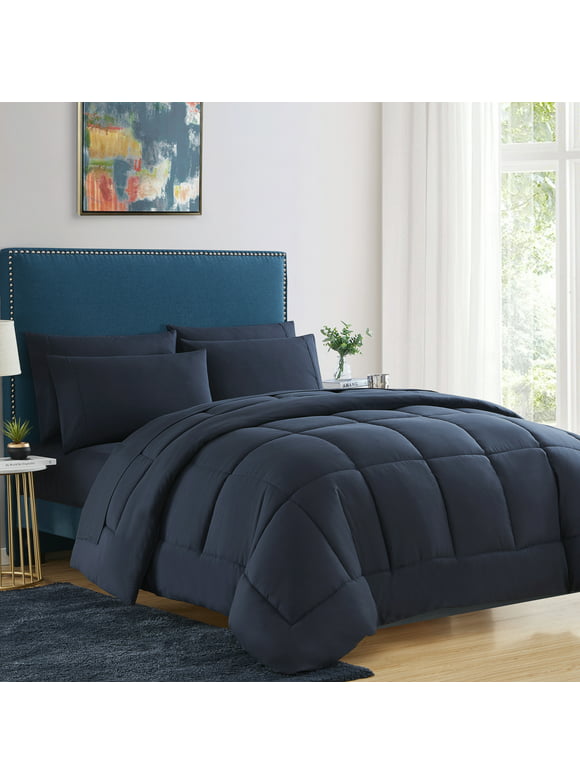 Luxury Navy 5-piece Bed in a Bag Down Alternative Comforter, Twin