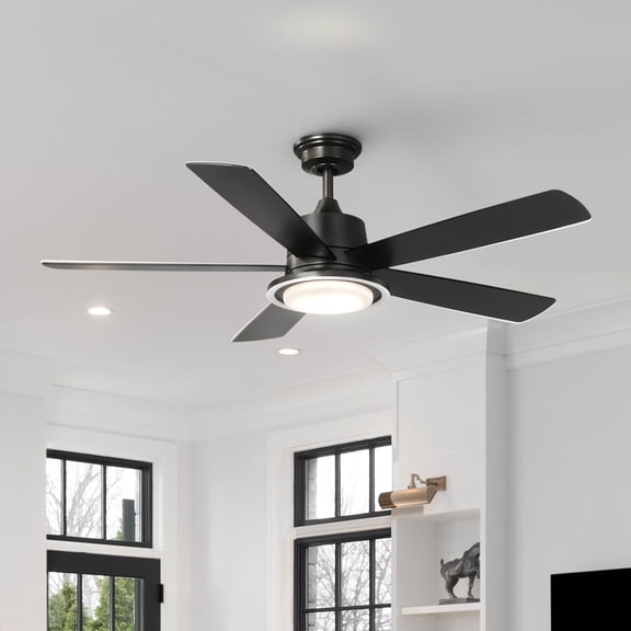 Luxury New Traditional Ceiling Fan, Large Size: 14.75''H x 52''W, with Traditional Style Elements, Matte Black Finish, UHP9462 from the Yoxford Collection by Urban Ambiance