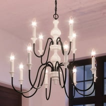 Luxury New Traditional Indoor Chandelier, 28''H x 36''W, with French Country Style Elements, Modern Farmhouse Design, Soft White & Black Finish, UEX2241