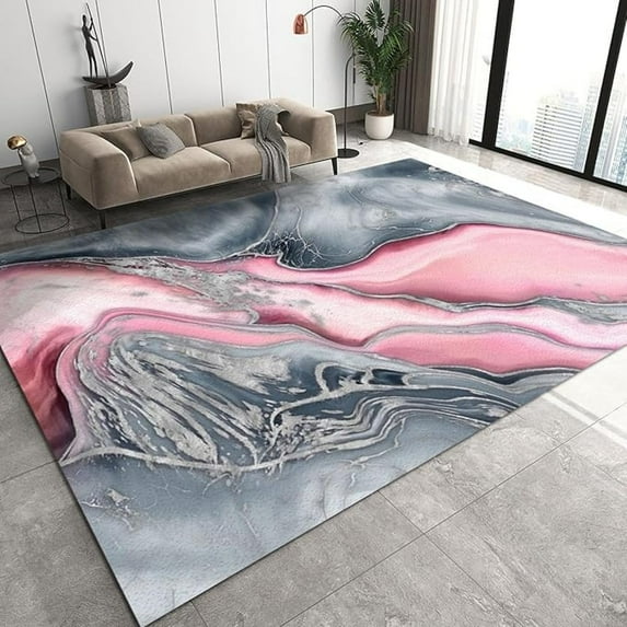 Luxury Nordic Red Brown Gold Marble Indoor Throw Rug, Gray Pink Marble Texture Area Rug For Living Room, Soft Non-Slip Washable Carpet For Bedroom Entryway Hallway Hotel 4x6ft