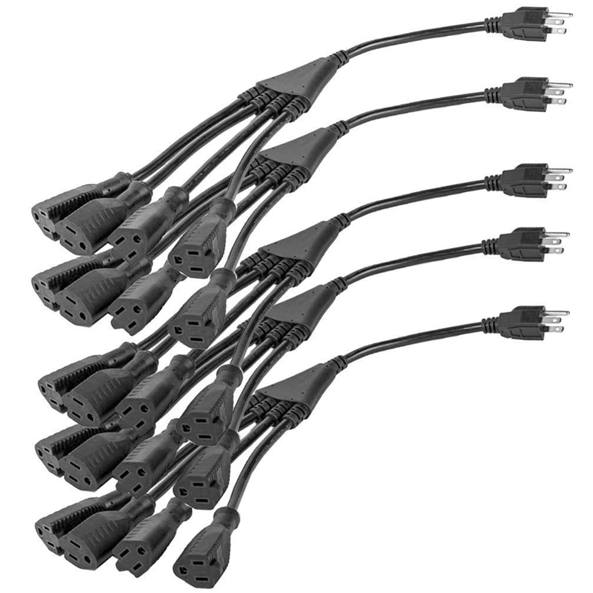 Luxury Office 4 Way Outlet Splitter 3 Prong Split Extension Cord For Home Office 1.5 ft Pack of