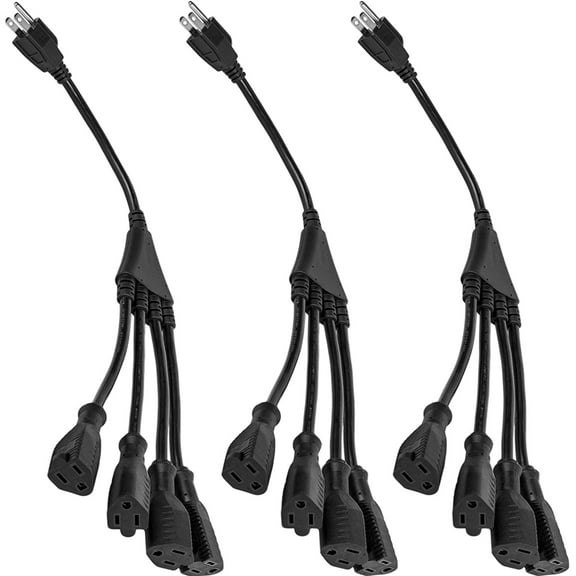 Luxury Office 4 Way Outlet Splitter 3 Prong Split Extension Cord For Home Office 3ft Pack of 3