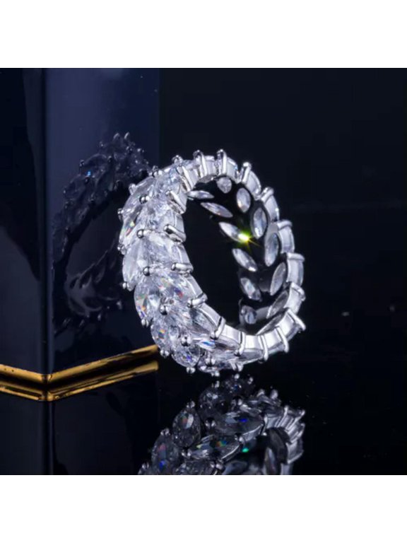 Luxury Olive Leaf Big 585 Rose Gold Plated Wedding CZ Finger Ring for Women