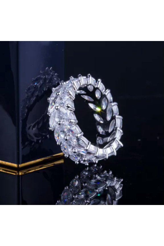 Luxury Olive Leaf Big 585 Rose Gold Plated Wedding CZ Finger Ring for Women