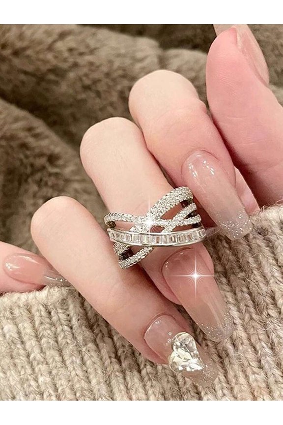Luxury Open CZ Statement Ring With Pav Zirconia In Silvertone