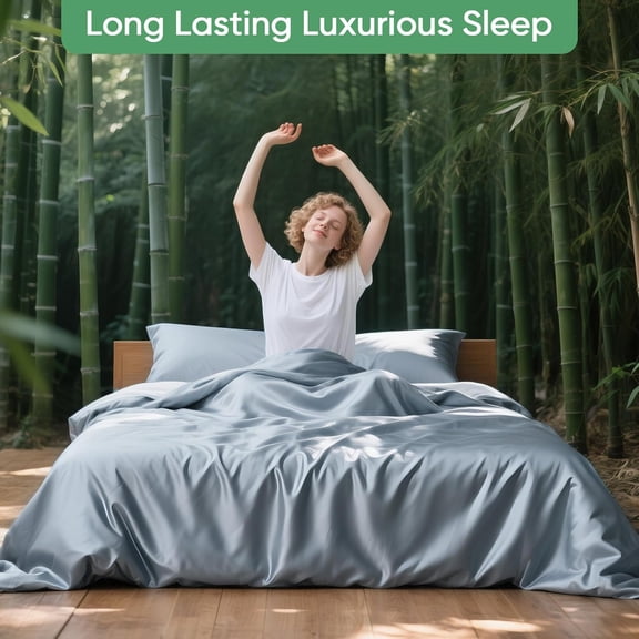 Luxury Organic Tencel & Viscose from Bamboo Cooling Sheet Set, Silky Soft Lyocell Sheets with Deep Pocket, Hypoallergenic & Breathable Bedding with Pillowcases (Sterling Blue, California King)