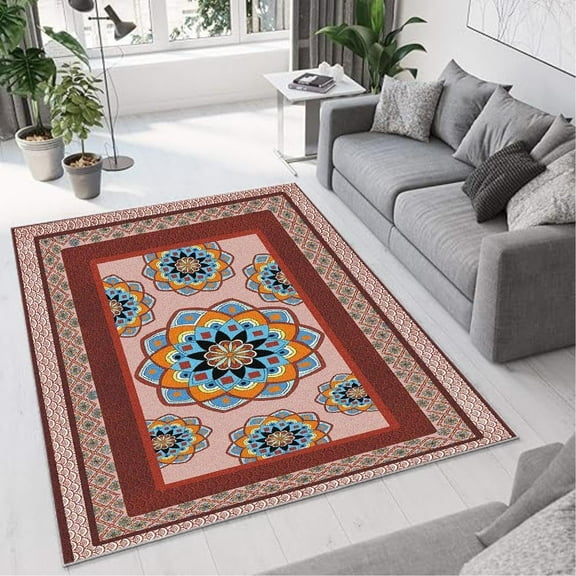 Luxury Oriental Washable Area Rug, Rugs For Living Room Soft Rugs For Bedroom, Traditional Border Soft Non Slip Low Pile Printed Indoor Floor Carpet For Dining Room Office 3x4ft