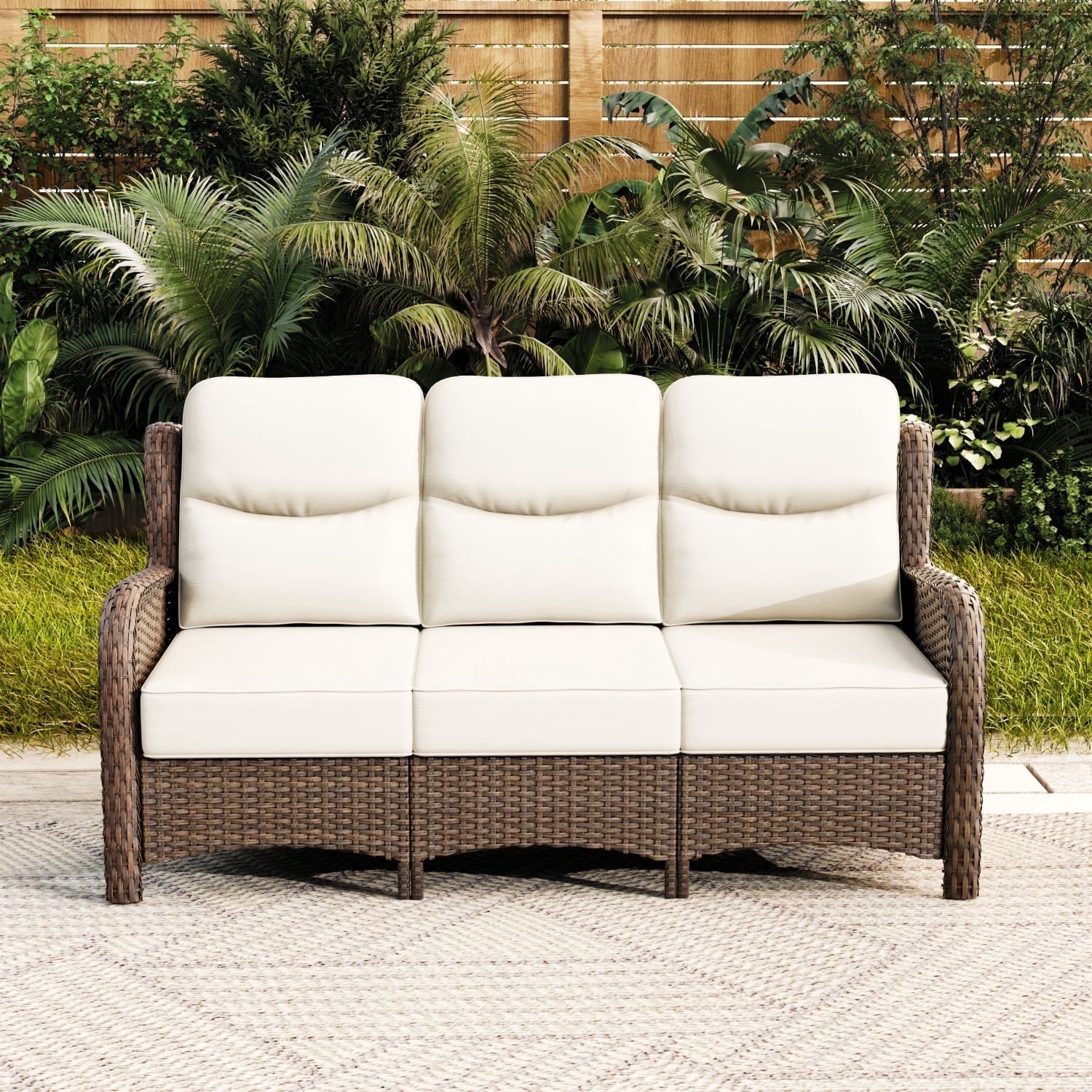 Hillga Luxury Furniture High Back Oversized 3-Seater Patio Sofa Front Porch Couch,Cream