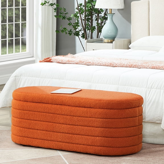 Luxury Oval Storage Bench in Teddy Material / Elegant Addition to Living Room