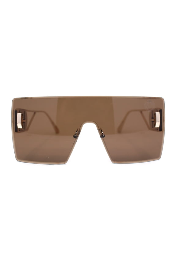 Luxury Oversized Rectangle Shield Rimless Lion Emblem Sunglasses Gold - Brown