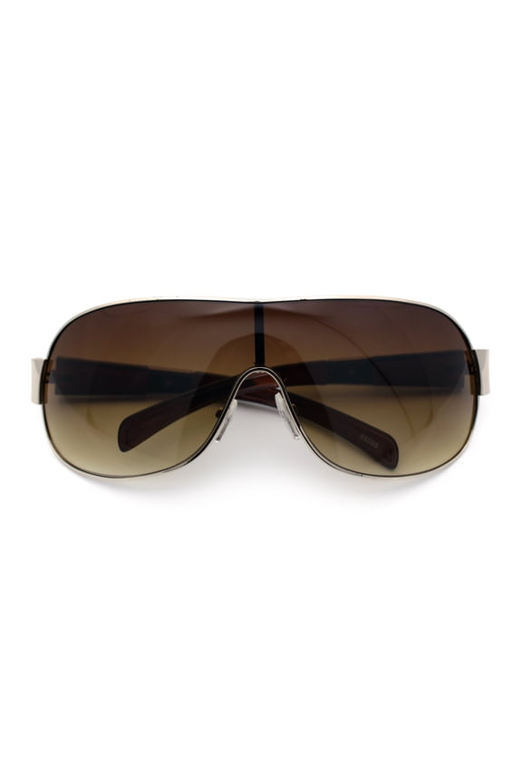 Luxury Oversized Shield Racer Aviator Metal Rim Sunglasses
