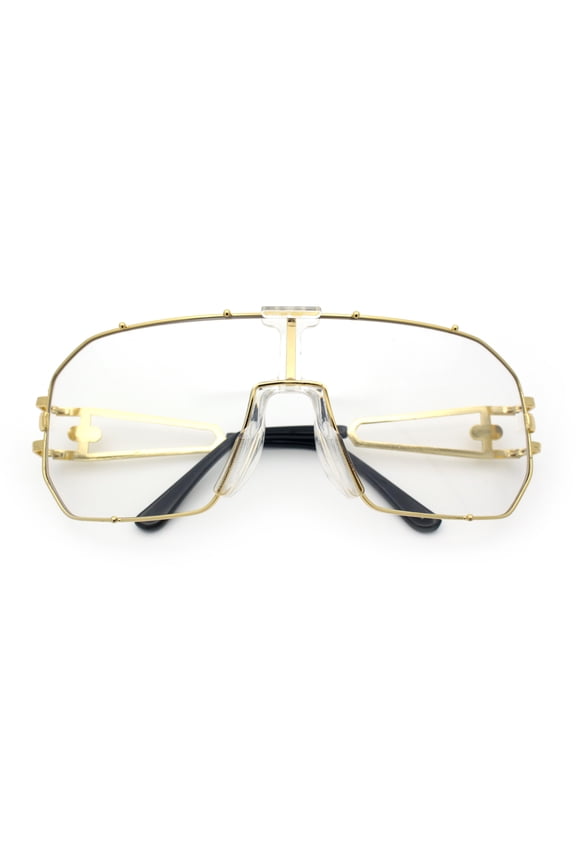 Luxury Oversized Shield Racer Hip Hop Mogul Fashion Eye Glasses Gold - Clear