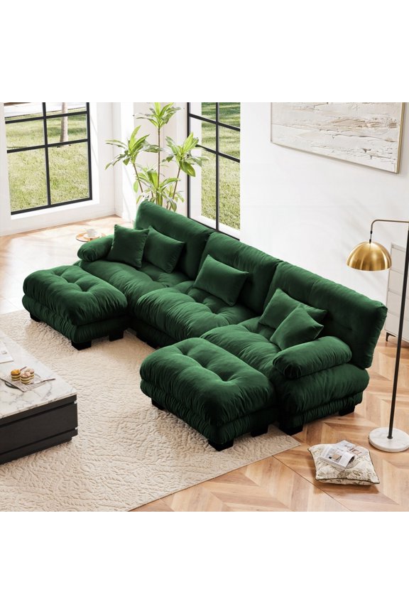 Luxury Oversized U Shaped Chenille Green Modular Sectional Sofa - Cloud Comfort
