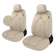 Luxury PU Leather Car Seat Covers Front Set-Waterproof Seat Protectors with Split Bench Seat Covers for Cars-Universal Cars Interior Covers for Sedans, SUVs, Pick-up Trucks Beige/Beige Line