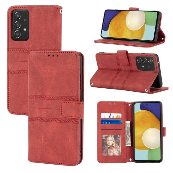 Luxury PU Leather Wallet Case for Samsung Galaxy A33 5G, [Kickstand Feature] Flip Phone Case Protective Cover with [Card Holder] [Wrist Strap] for Samsung Galaxy A33 5G,Red