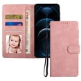 thumbnail image 1 of Luxury PU Leather Wallet Case for iPhone 14 Pro, Skin Friendly Soft TPU Drop Protective Magnetic Clasp Flip Case with Shockproof Kickstand Wrist Strap Card Slots Cash Holder Folio Phone Cover,Pink, 1 of 8