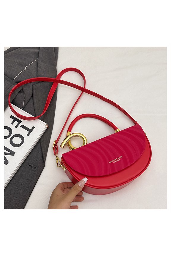 Luxury PU Saddle Bag for Women, Metal Ring Detail & Magnetic Snap Closure, Adjustable Strap Shoulder Crossbody Handbag for Daily Use (9.84" x 5.12" x 2.76", 0.93 lb)