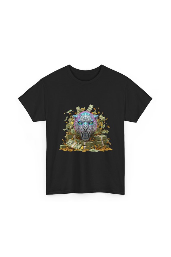 Luxury Panther T-Shirt | Money Neon Tech Panther on Cash Pile, 3D Quality Cotton