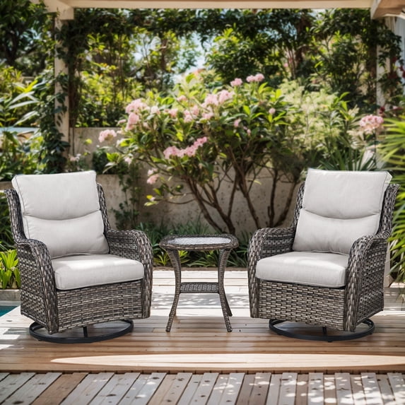 Bellefurn Luxury Patio Swivel Rocker Chairs Wicker Rocking Chair,Outdoor Swivel Chairs Set of 2,Swivel Glider Lounge Chairs with Side Table for Patio Balcony,Porch,Garden