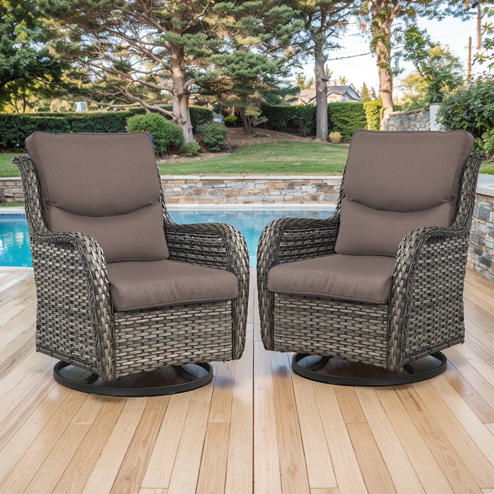Bellefurn Luxury Patio Swivel Rocker Chairs Wicker Rocking Chair,Outdoor Swivel Chairs Set of 2,Swivel Glider Lounge Chairs for Patio Balcony,Porch,Garden