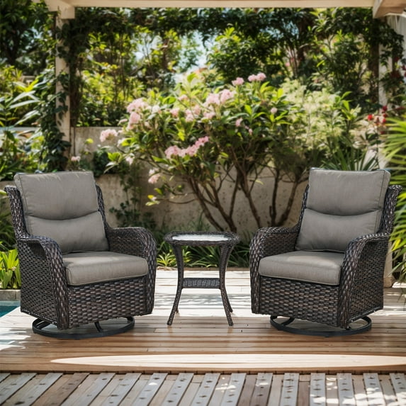 Bellefurn Luxury Patio Swivel Rocker Chairs Wicker Rocking Chair,Outdoor Swivel Chairs Set of 2,Swivel Glider Lounge Chairs with Side Table for Patio Balcony,Porch,Garden
