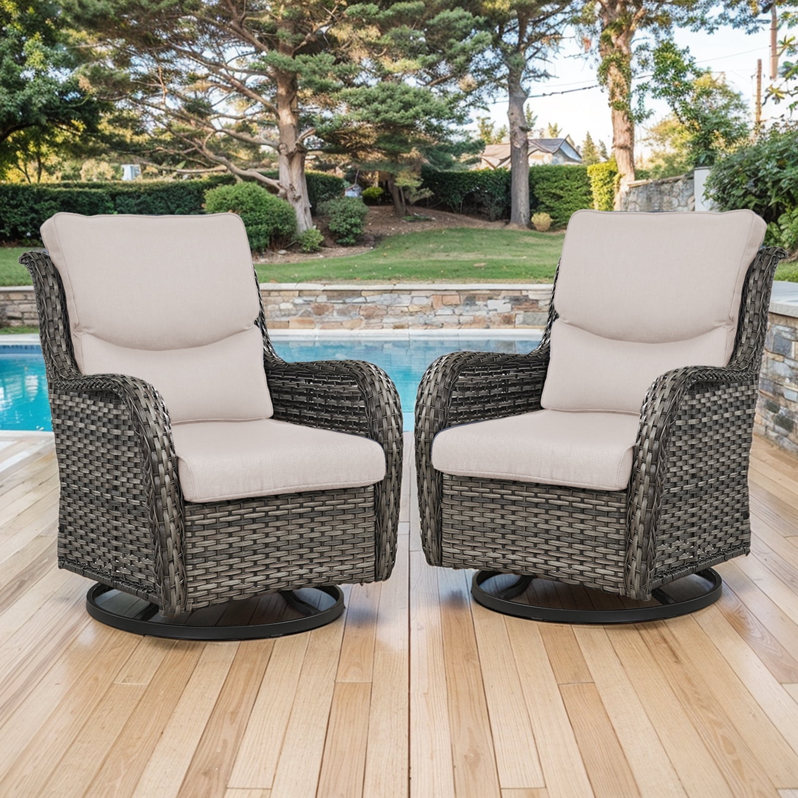Bellefurn Luxury Patio Swivel Rocker Chairs Wicker Rocking Chair ...