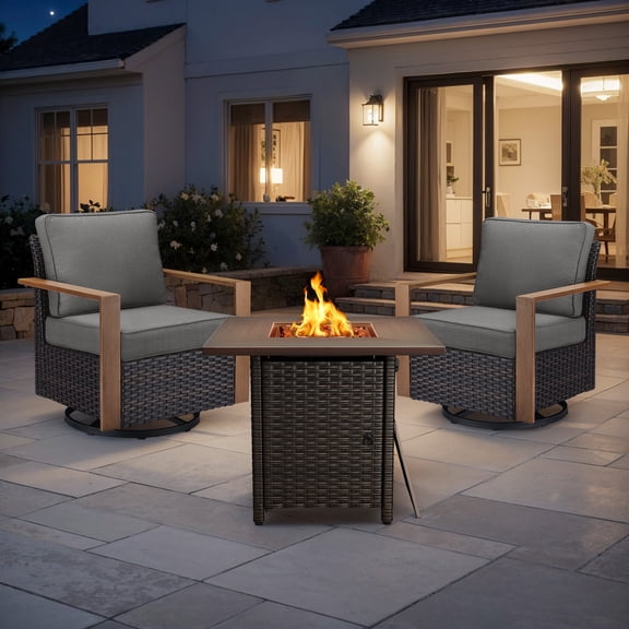 Luxury Patio Furniture Sets with 50000BTU Propane Fire Pit Table,Patio Swivel Glider Patio Chair with Fire Pit Table Outdoor Conversation Sets for Porch Backyard Balcony