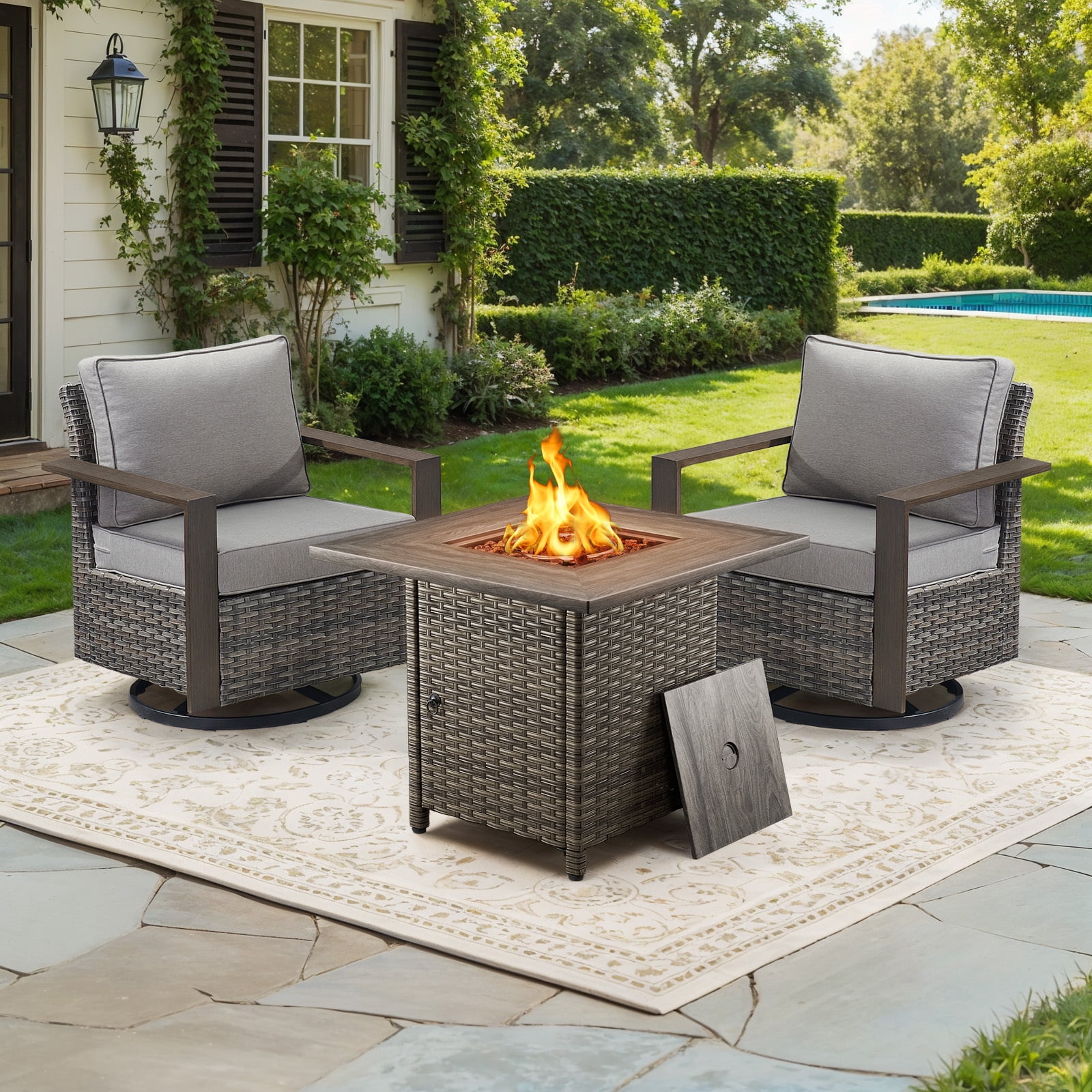 Bellefurn Patio Furniture Sets with Fire Pit Table,Outdoor Conversation