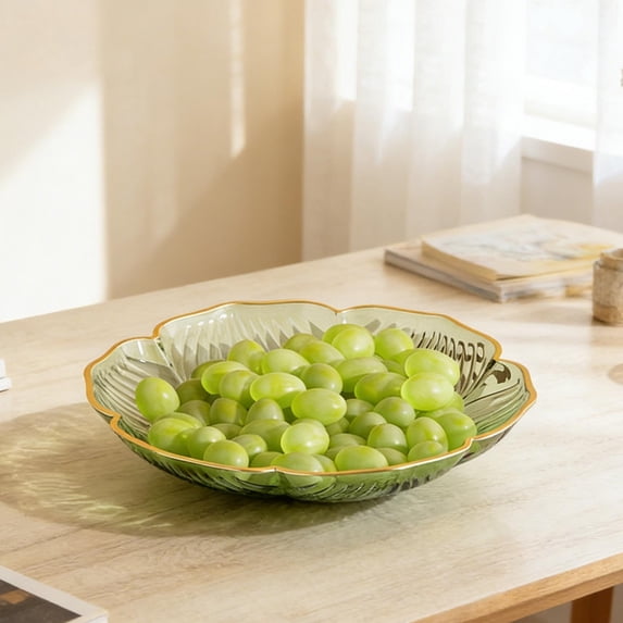 Luxury Patterned Plastic Fruit Bowl, Decorative Serving Bowl, Food-Grade Display Dish for Snack, Appetizer & Living Room Table Decor (Green)