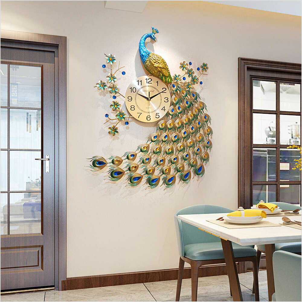 Luxury Peacock 8.26Inch Wall Clock 3D Metal Big Watch Art DEcoooration
