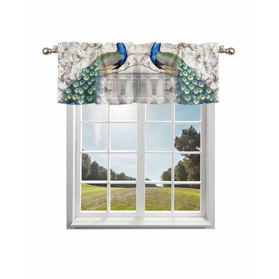 Luxury Peacock Curtain Valance for Windows/Living Room/Kitchen/Bathroom/Café, Short Rod Pocket Tier Curtain Window Treatment Panel Watercolor Vintage Floral Attic Topper Curtain 42''x12''