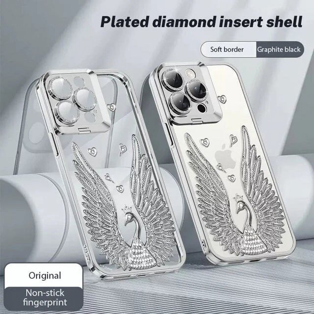Luxury Peacock Diamond Camera Holder Case For iPhone 15 Pro Max 14 Pro