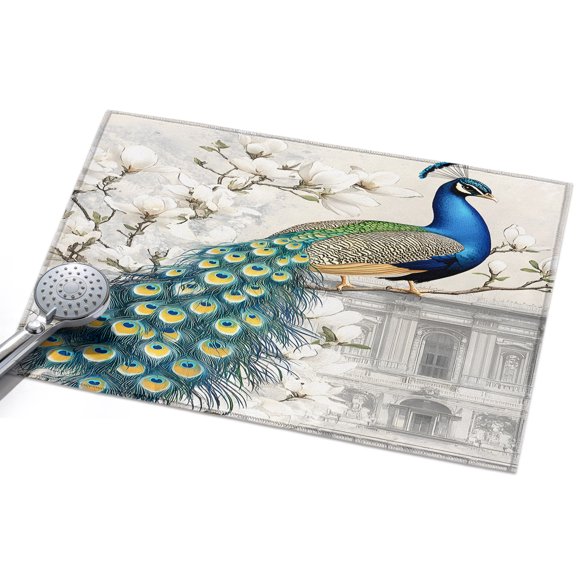 Luxury Peacock Entryway Rug 2x3ft Washable Non Slip Bathroom Rug Low Pile Soft Indoor Floor Front Door Mat Watercolor Vintage Floral Attic Rectangle Area Rugs Carpet for Kitchen Office Dining Room