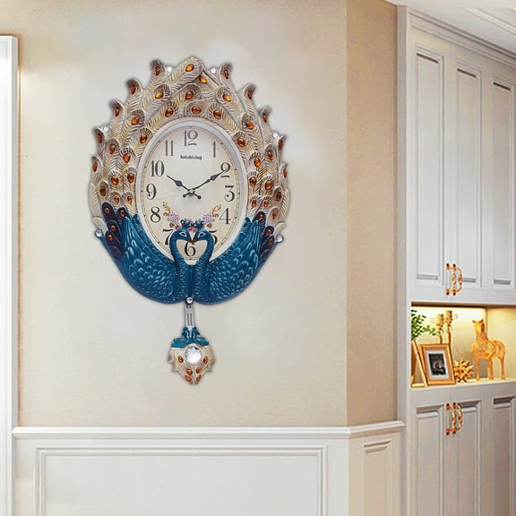 Luxury Peacock Pendulum Wall Clock with Silent Sweep Movement Elegant Retro European Design for Living Room, Bedroom, and Home Dcor Crystal Accents & Easy to Read