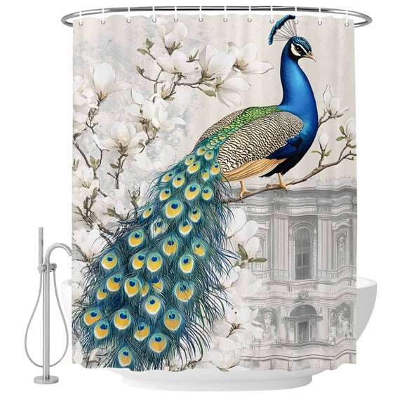 Luxury Peacock Shower Curtain Set - 72" x 78" Washable Bathtub Curtain with 12 Hooks, Watercolor Vintage Floral Attic Waterproof Fabric Stall Shower Curtains for Bathroom/Bathtub Décor
