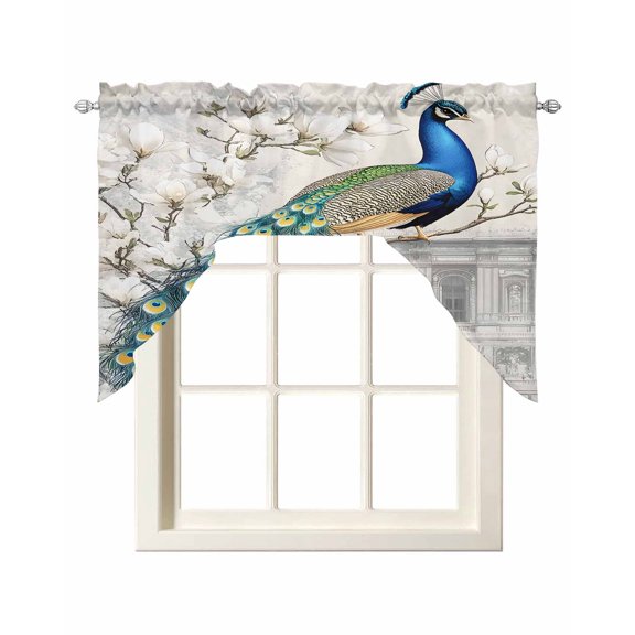Luxury Peacock Swag Curtains for Kitchen Watercolor Vintage Floral Attic Valances for Windows Rod Pocket Small Window Treatment Short Topper for Cafe Bedroom Bathroom Living Room Decor 56x36 Inch