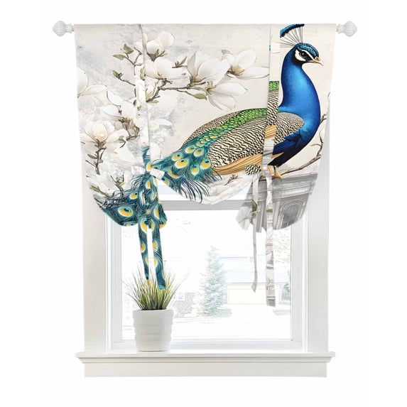 Luxury Peacock Tie Up Curtains for Window, Thermal Insulated Balloon Shade Adjustable Rod Pocket Curtains Valance Panels for Kitchen Bathroom Cafe 34 x 45 Watercolor Vintage Floral Attic
