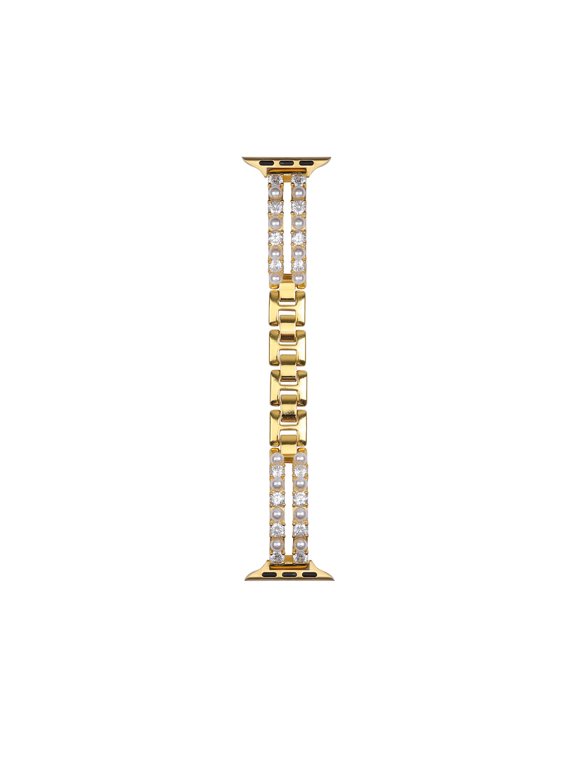 Luxury Pearl Bracelet Band Compatible with Apple Watch 42 44 45 46 49mm, Bling Rhinestone Crystal Jewelry Strap for iWatch Series 9 8 7 6 5 4 3 2 1 SE Ultra 2, Elegant Replacement,Gold