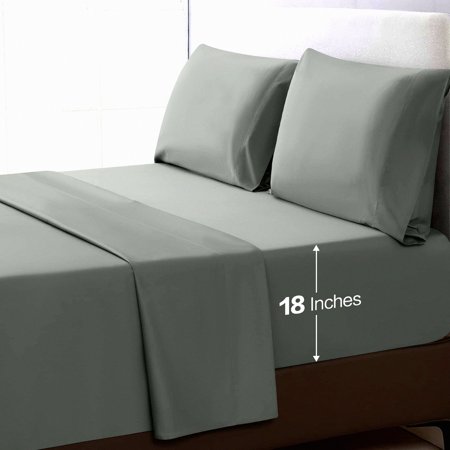 Luxury Percale Queen Sheets - 400 Thread Count Cotton - Hotel Style - Breathable & Crisp - Light Grey - 4 Piece Set - Deep Pocket - Queen Size - Grey Sheets