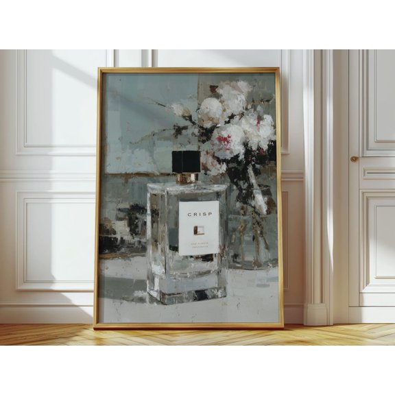 Luxury Perfume Bottle Flowers Wall Art Print, Unframed Paper Poster 24x36in