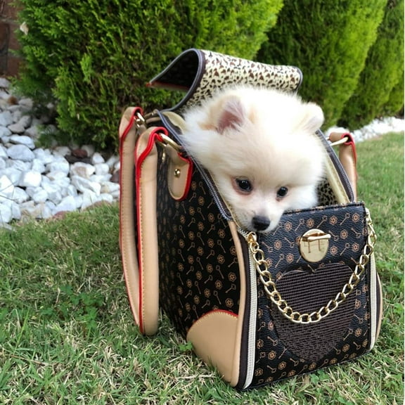 Luxury Pet Carrier, Puppy Small Dog Carrier, Cat Carrier Bag, Waterproof Premium PU Leather Carrying Handbag for Outdoor Travel Walking Hiking Shopping