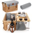 thumbnail image 1 of Luxury Picnic Basket, Wicker Picnic Basket Set for 4, Picnic Basket with Blanket & Portable Table for Camping and Outdoor Party - Gray, 1 of 9