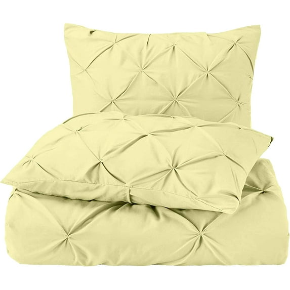 Luxury Pinch Duvet Cover with Zipper Closure 3 Piece Set – Soft Pleated Pinch Comforter Covers – 100% Egyptian Cotton & 400 TC Quilt Cover & Pillowcases - Ivory Solid, Twin Size.