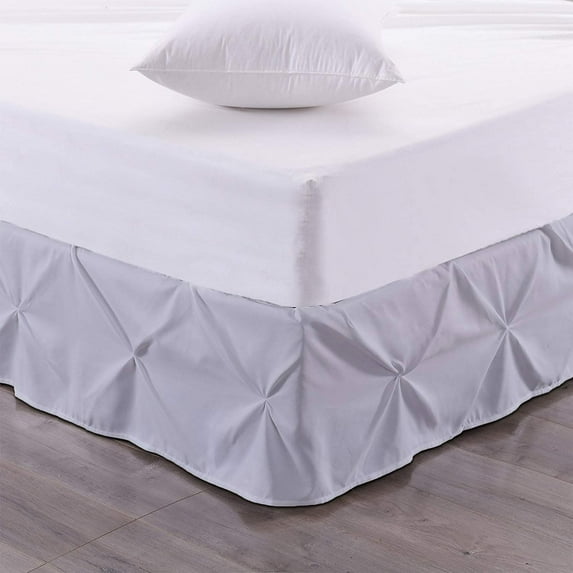 Luxury Pinch Pleated Bed Skirt 100% Egyptian Cotton 800 Thread Count 1-Piece Pintuck Bed Skirt 15" Inch Drop Length - Twin Size (39" x 75") Inch, Silver Solid
