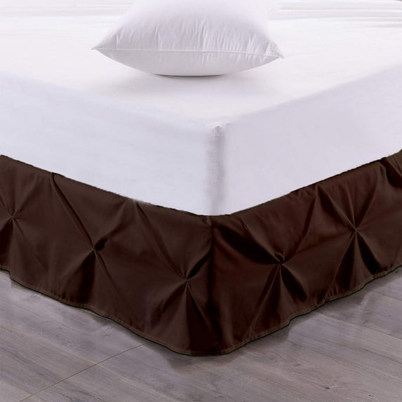 Luxury Pinch Pleated Bed Skirt 100% Egyptian Cotton 800 Thread Count 1-Piece Pintuck Bed Skirt 21" Inch Drop Length - Full Size (54" x 75") Inch, Chocolate Solid